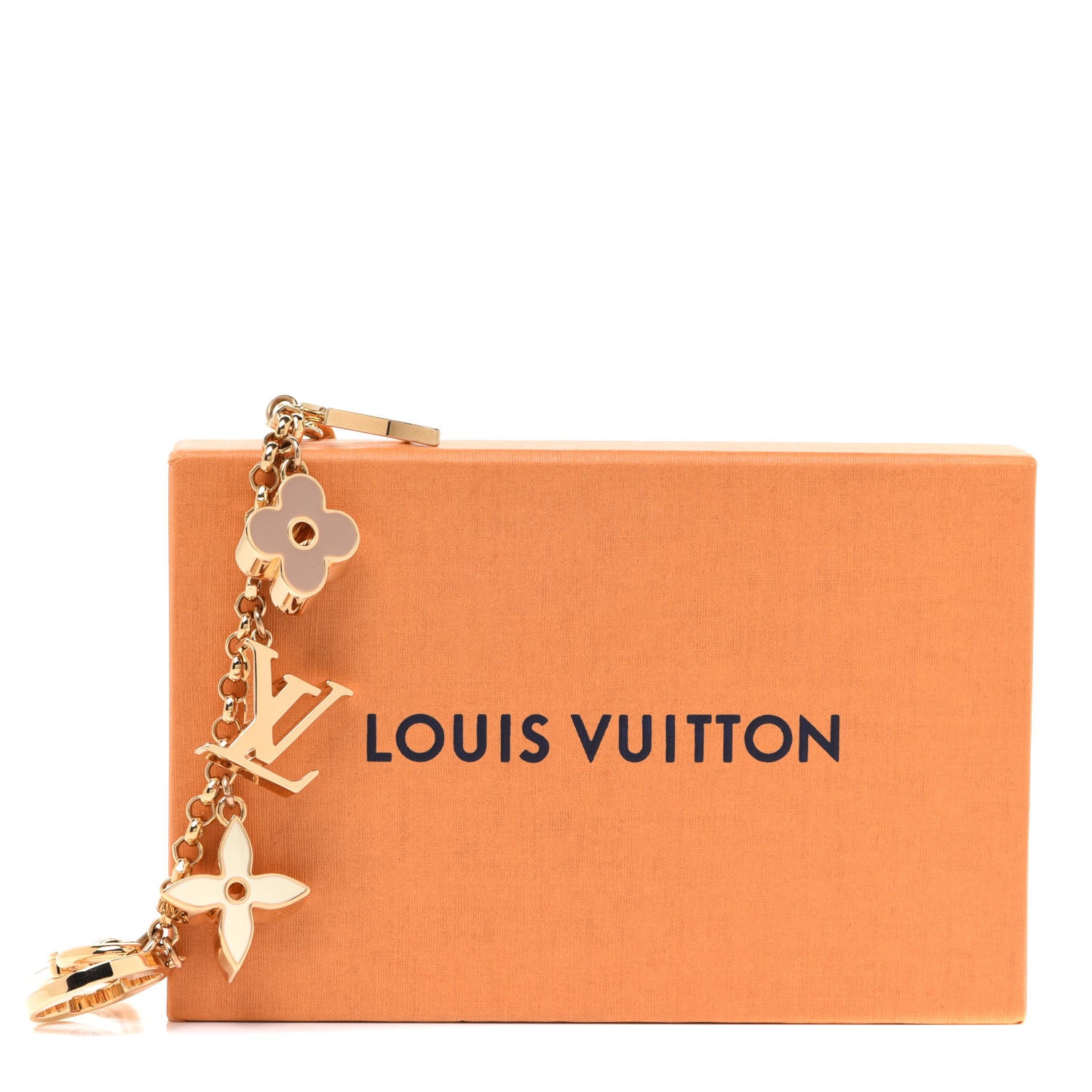 Louis Vuitton Brass Enamel Fleur De Monogram Bag Charm Chain Gold 4 of 4