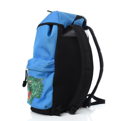 Gucci Nylon Embroidered Web Double Buckle Backpack Blue 3 of 16