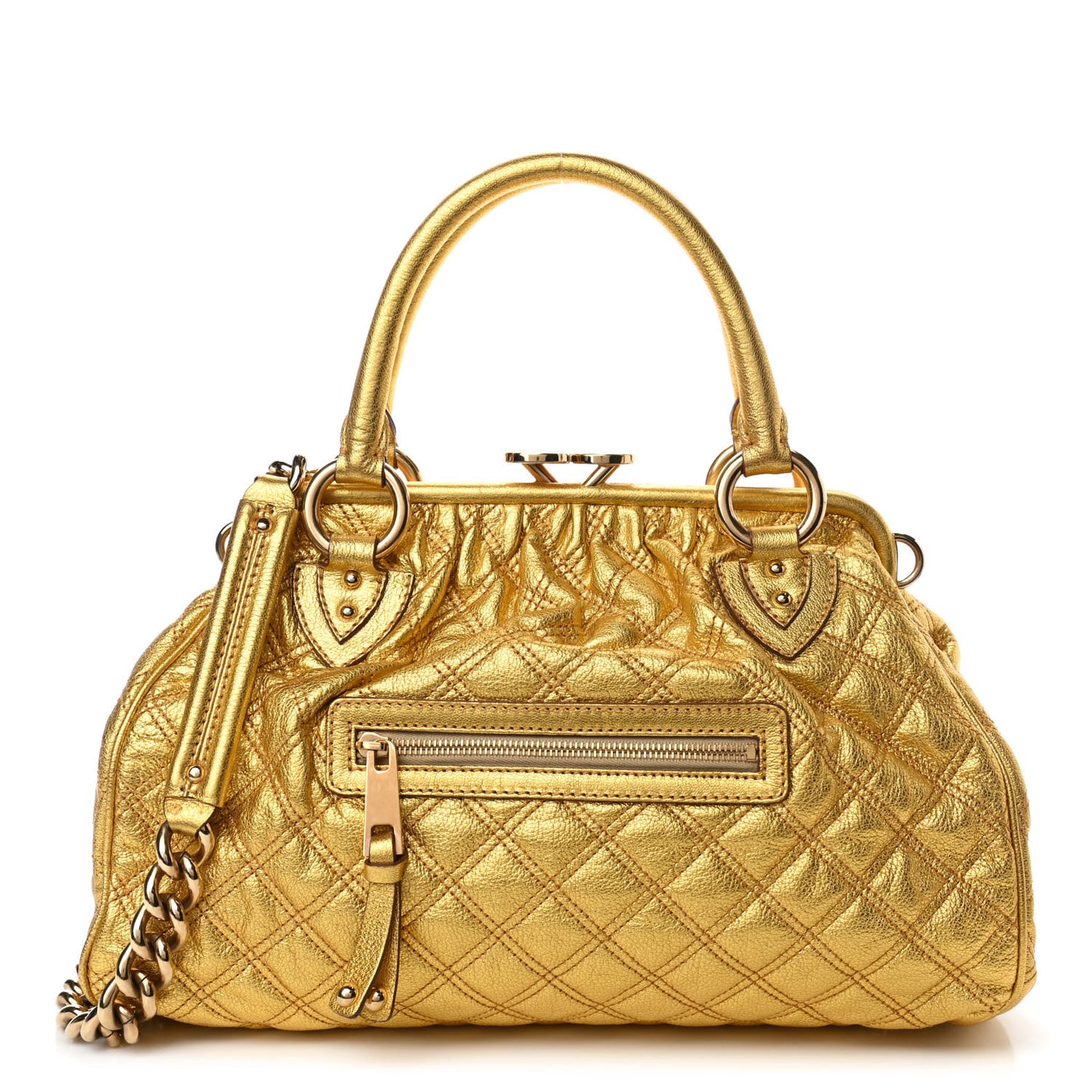 Metallic Calfskin Quilted Stam Gold