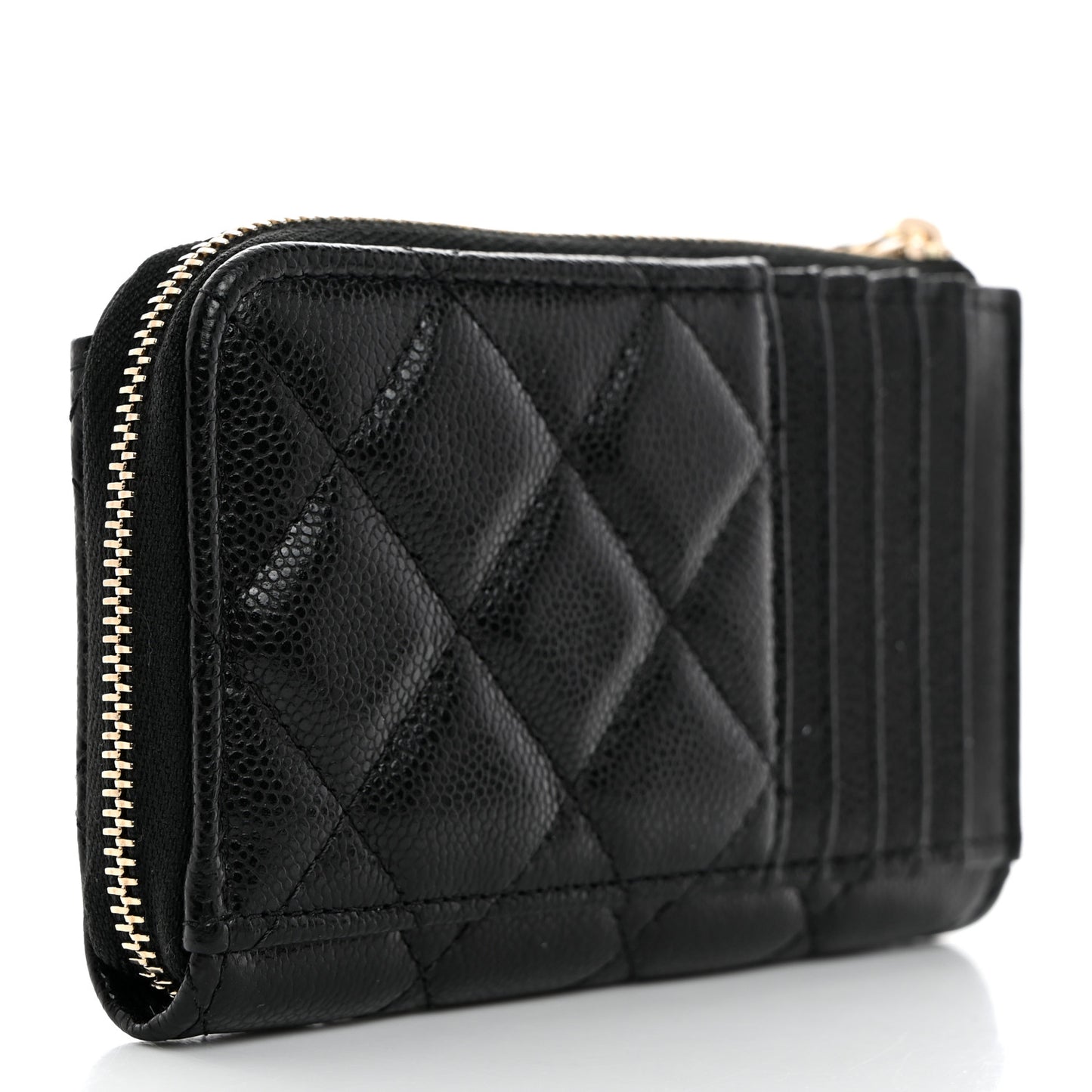 Caviar Quilted CC Zip Around Card Holder Black