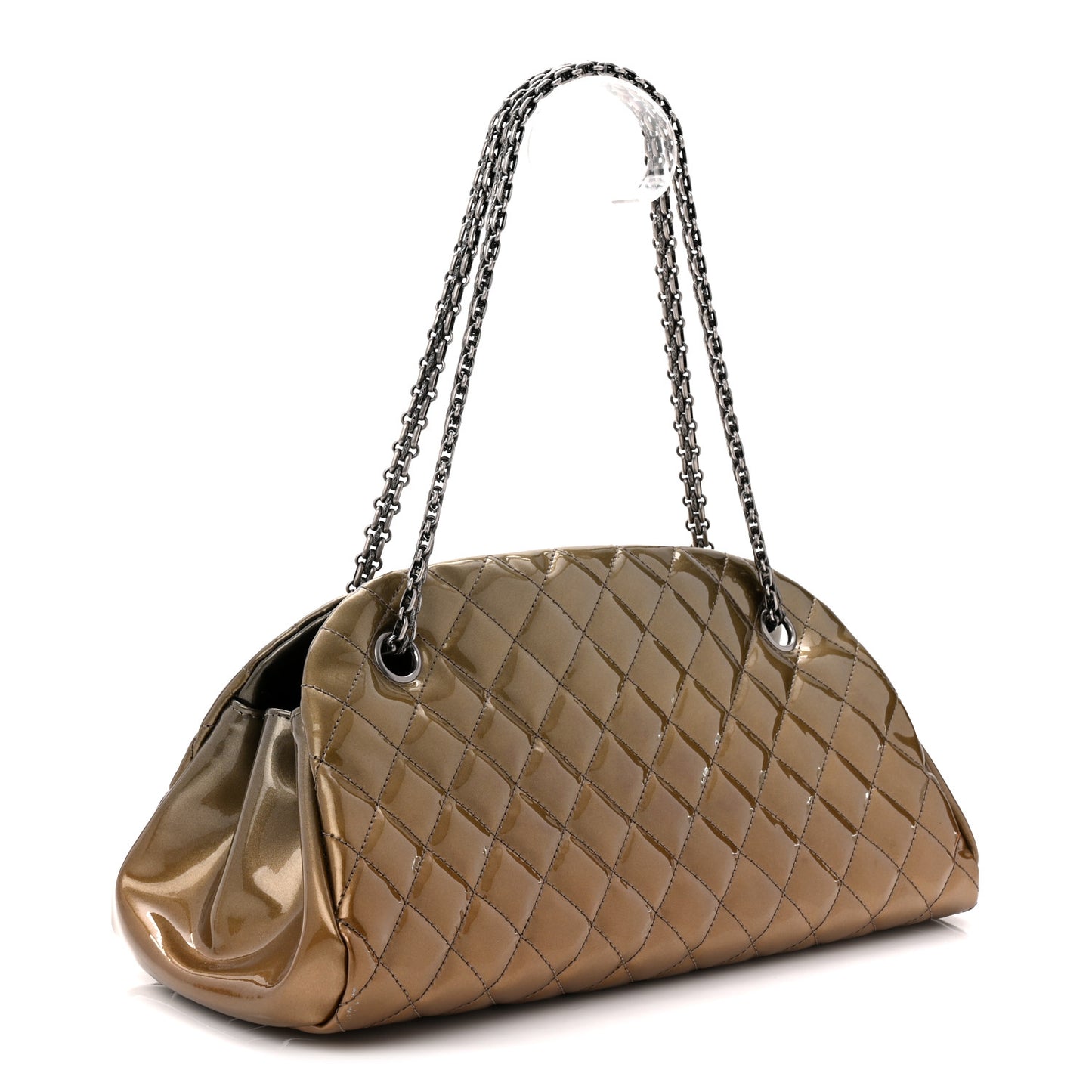 Metallic Patent Quilted Medium Just Mademoiselle Bowling Bag  Gold Degrade