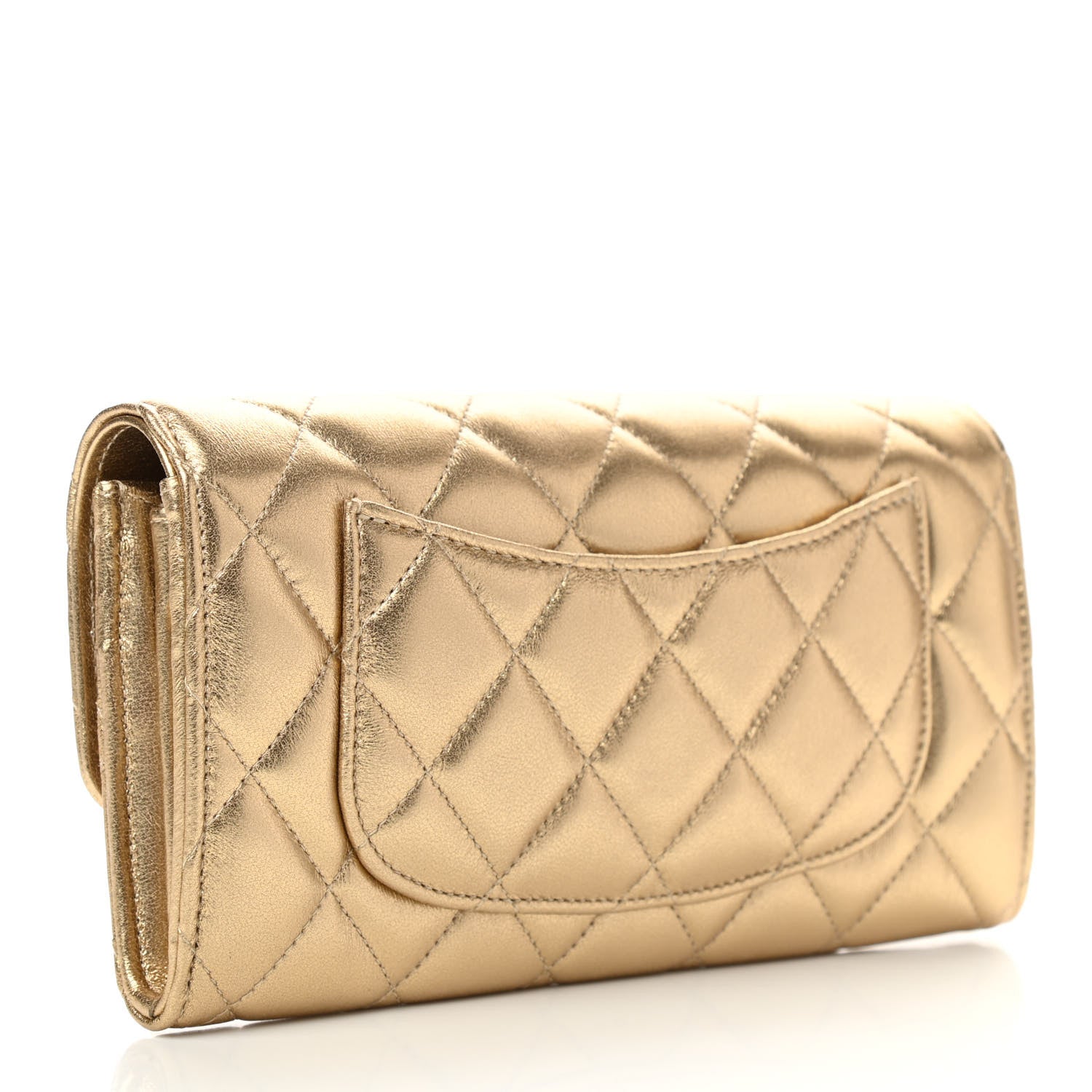Chanel Metallic Lambskin Quilted Large Gusset Flap Wallet Gold 3 of 9