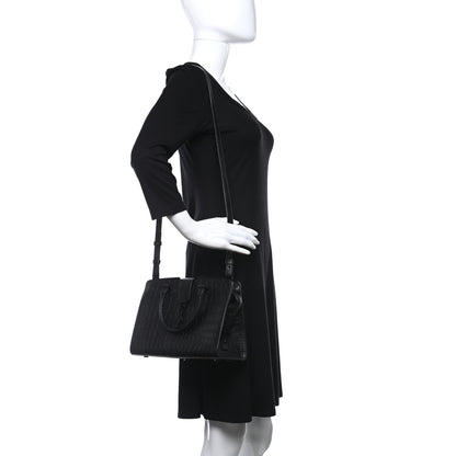 Saint Laurent Calfskin Crocodile Embossed Monogram Baby Cabas Black 2 of 9