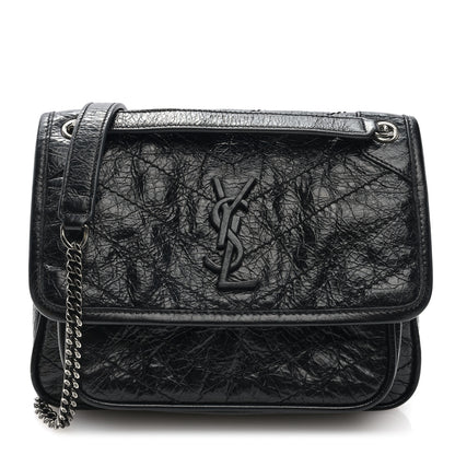 Saint Laurent Crinkled Calfskin Matelasse Monogram Baby Niki Chain Satchel Black 1 of 9