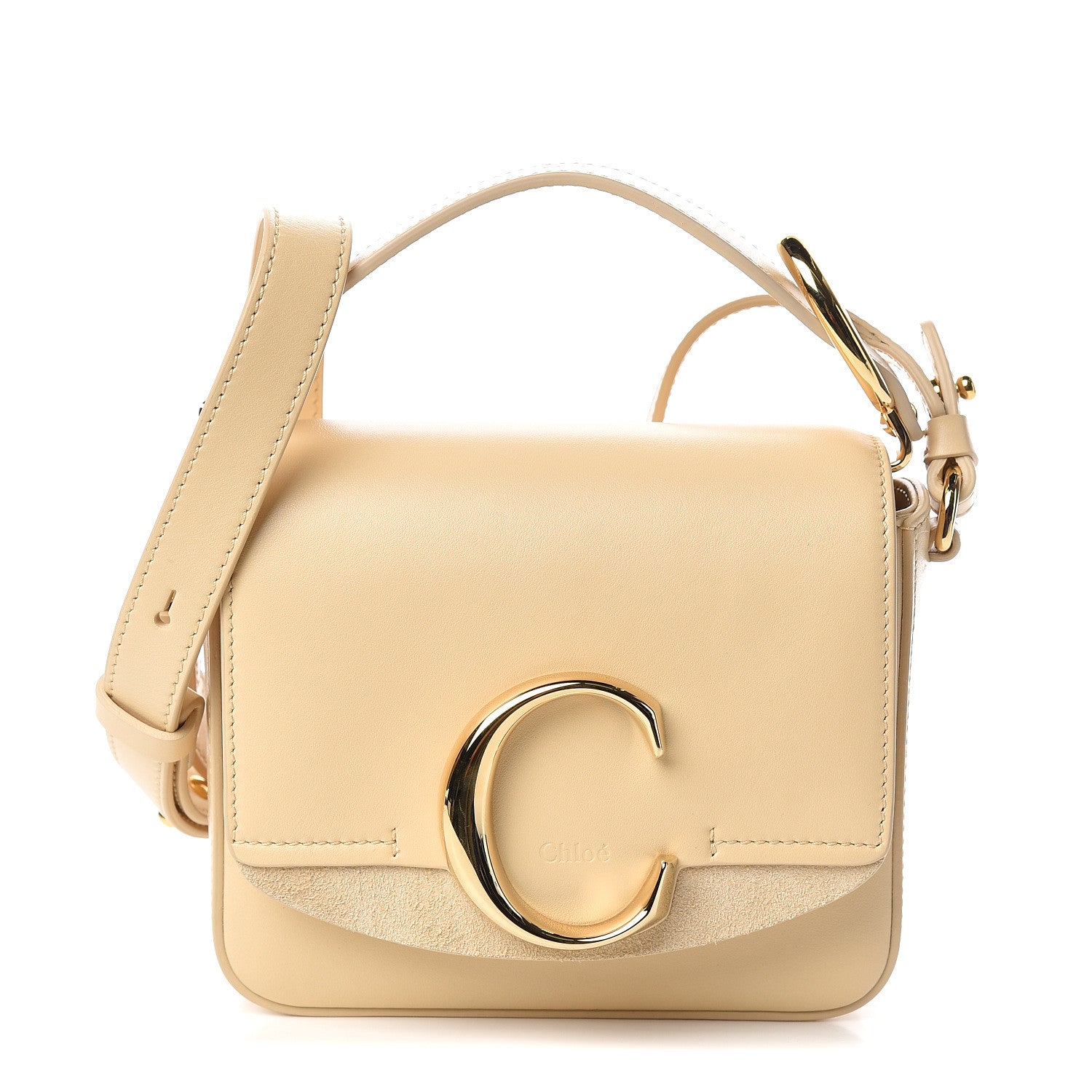 Chloe Shiny Calfskin Suede Mini C Double Carry Blondie Beige 1 of 10