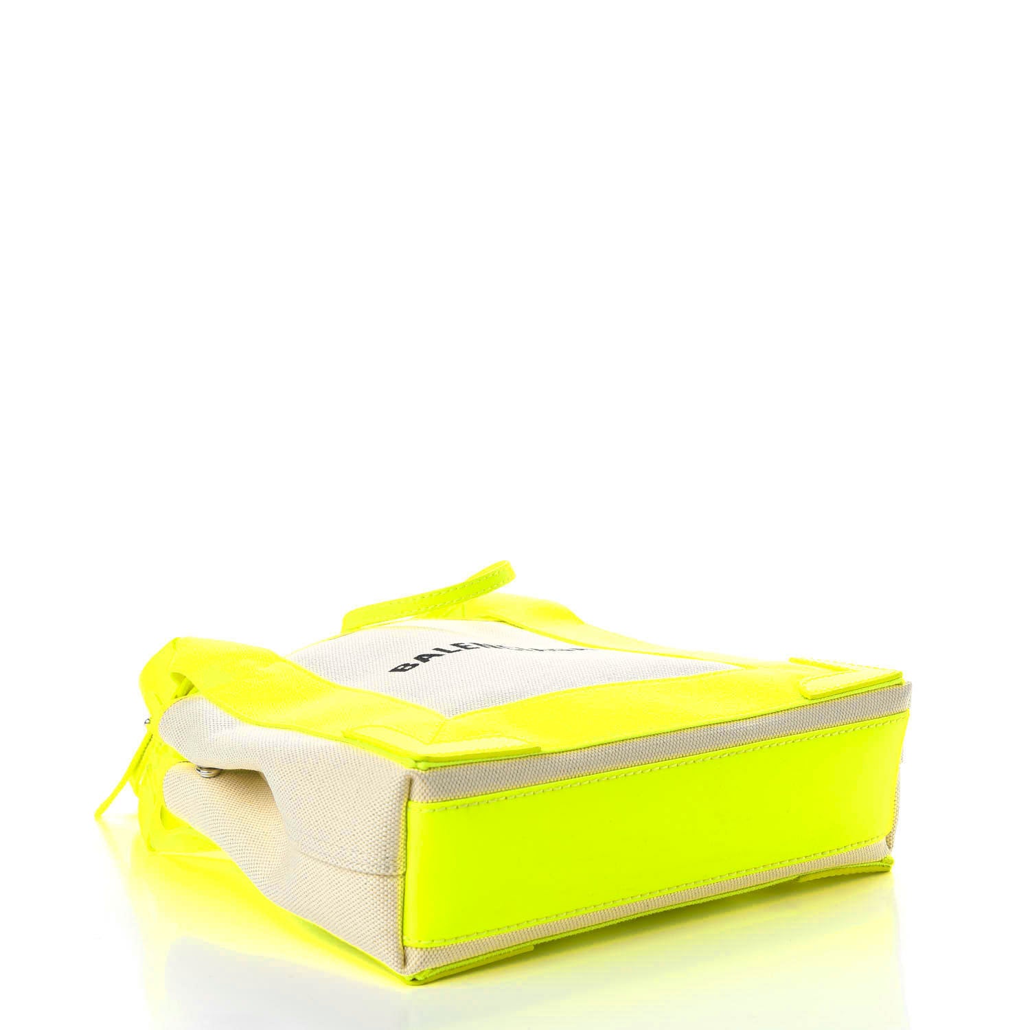 Balenciaga Cotton Canvas Satin Calfskin Navy Cabas XS Natural Fluo Yellow 3 of 8