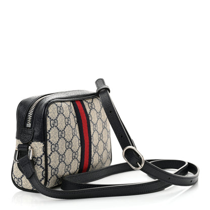 Gucci GG Supreme Monogram Textured Dollar Calfskin Web Mini Ophidia Shoulder Bag Beige Blue 3 of 12