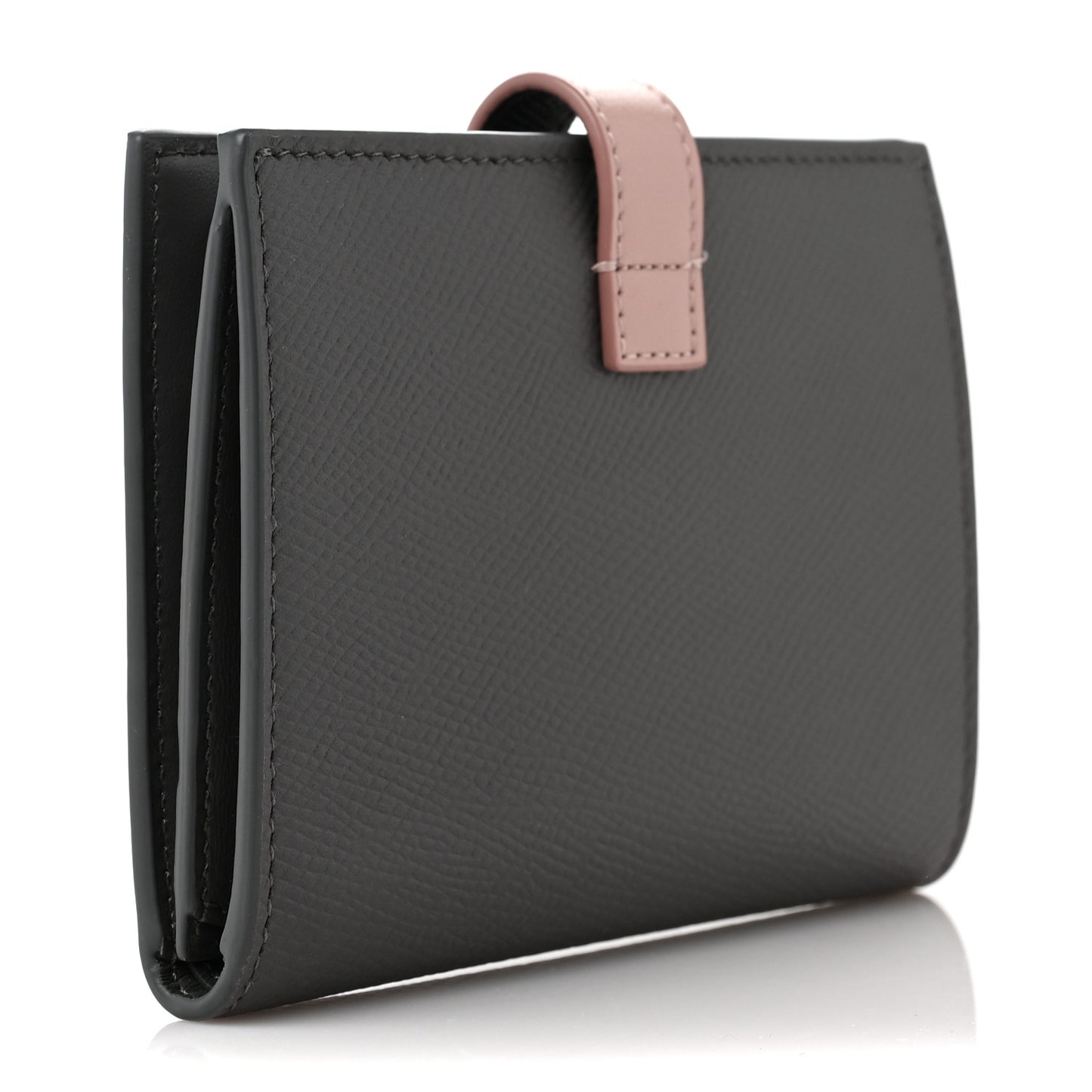 Grained Calfskin Medium Multifunction Strap Wallet Grey Vintage Pink