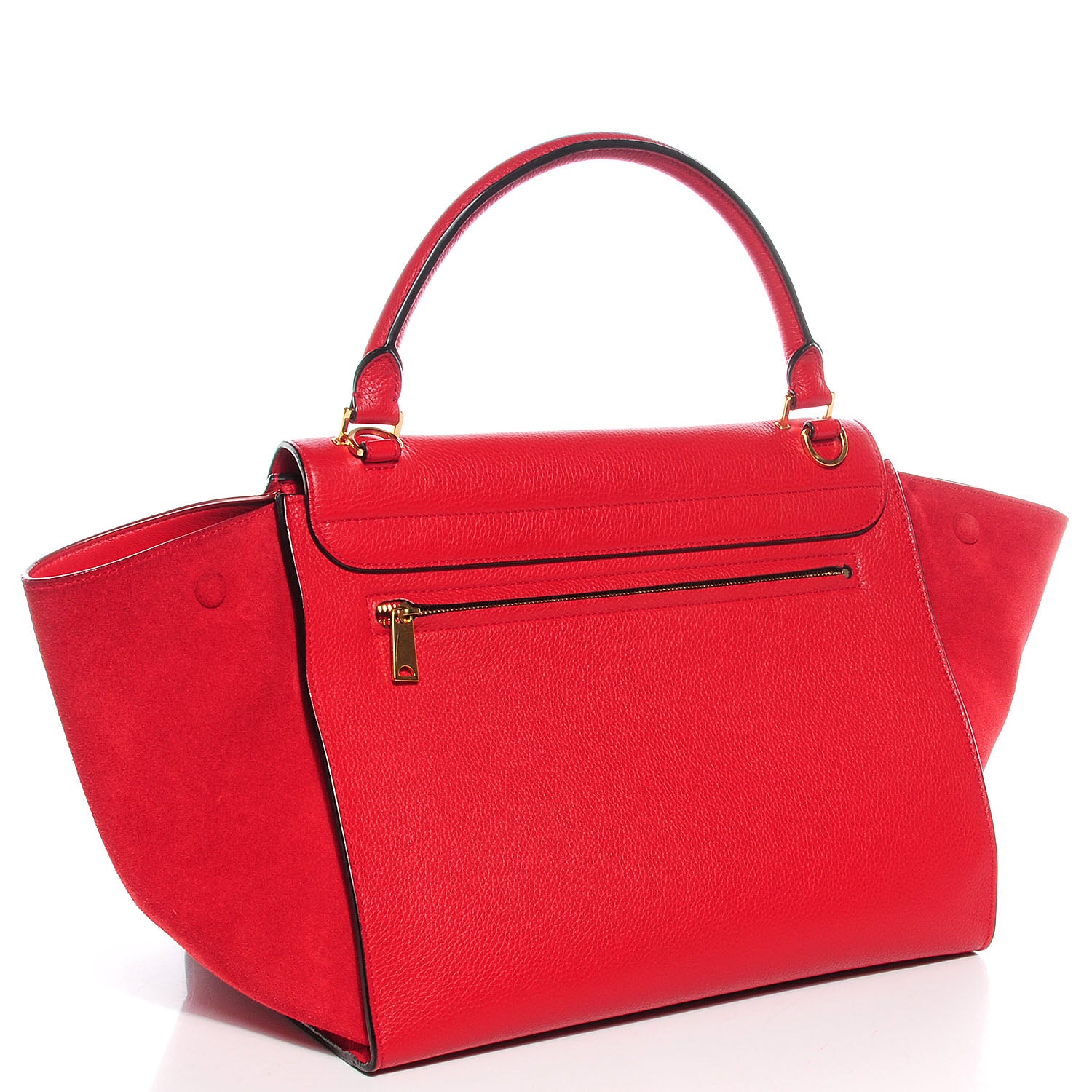 Celine Drummed Calfskin Suede Medium Trapeze Coquelicot 3 of 8