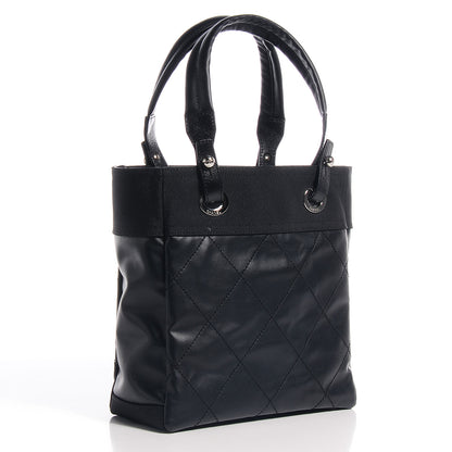 Chanel Coated Canvas Quilted Small Paris Biarritz Tote Black 3 of 7