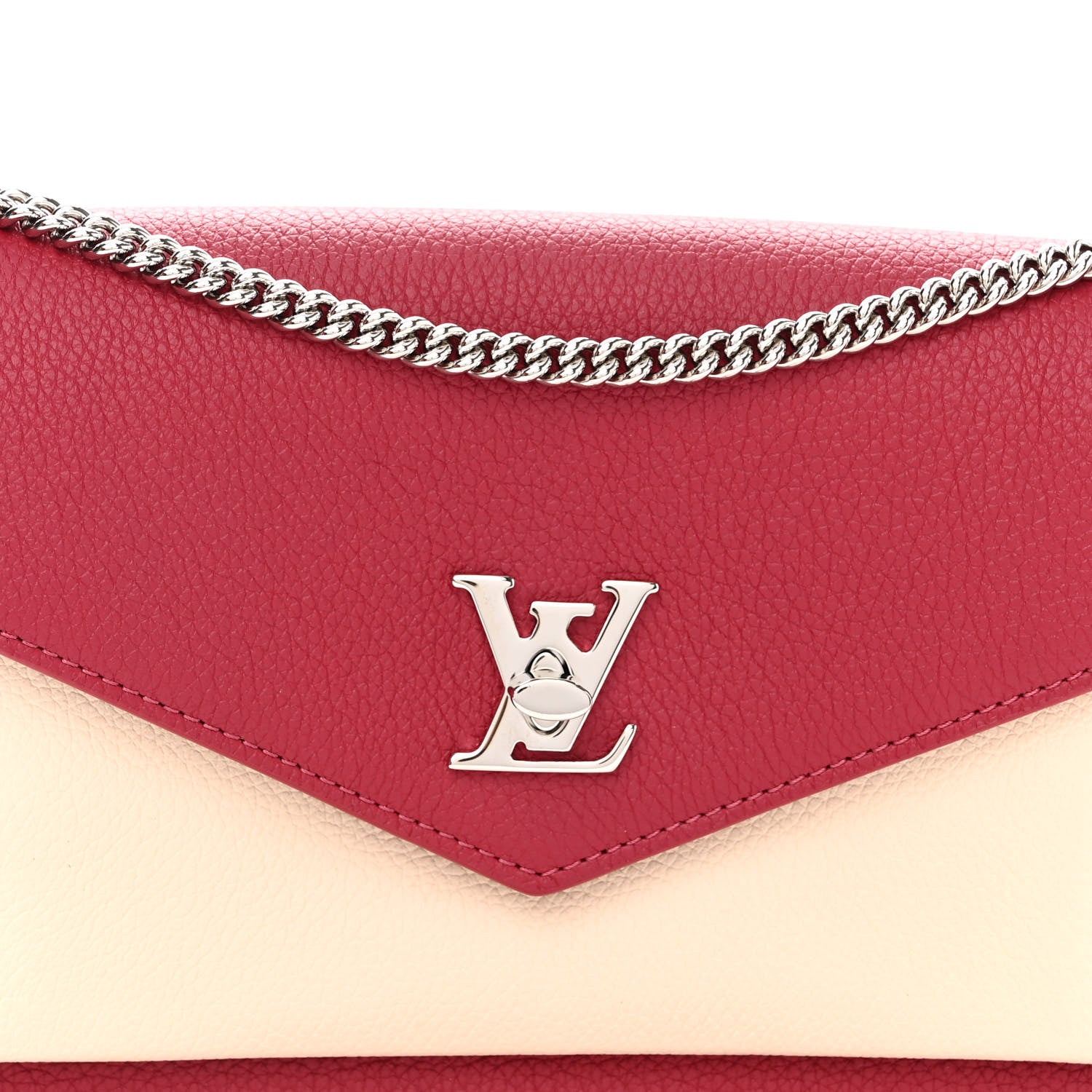 Louis Vuitton Calfskin My Lockme Chain Pochette Lie De Vin Etain Creme 7 of 10