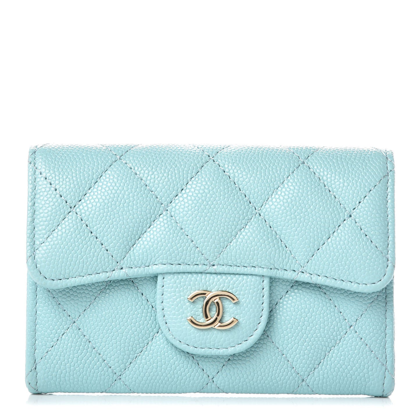 Caviar Quilted Card Holder Light Blue