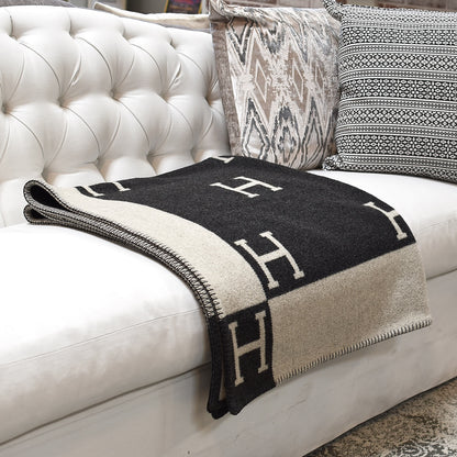Hermes Wool Cashmere Avalon Blanket Ecru Gris Fonce 2 of 4