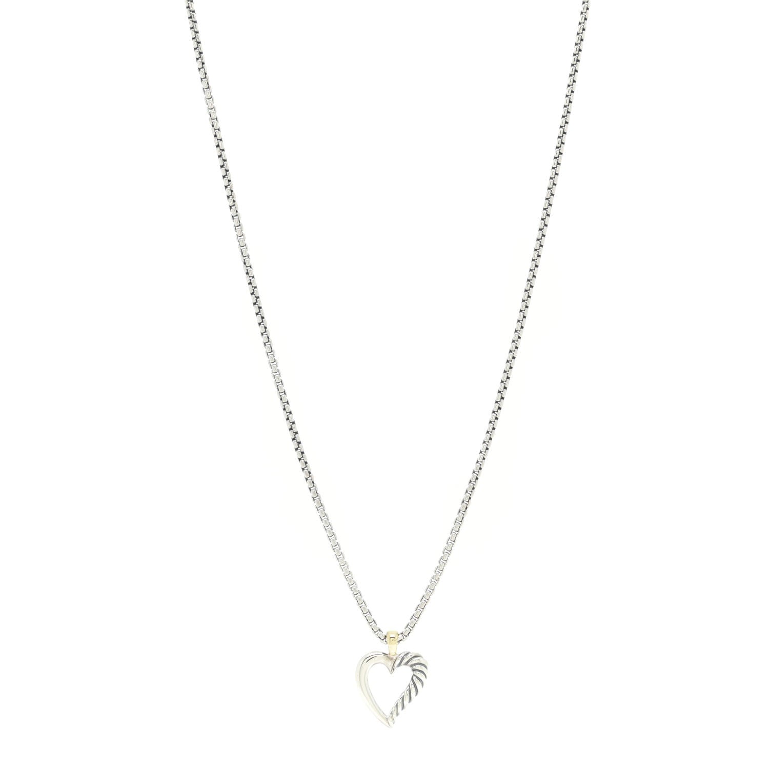 David Yurman Sterling Silver 14K Yellow Gold Mini Cable Heart Pendant Necklace 1 of 6