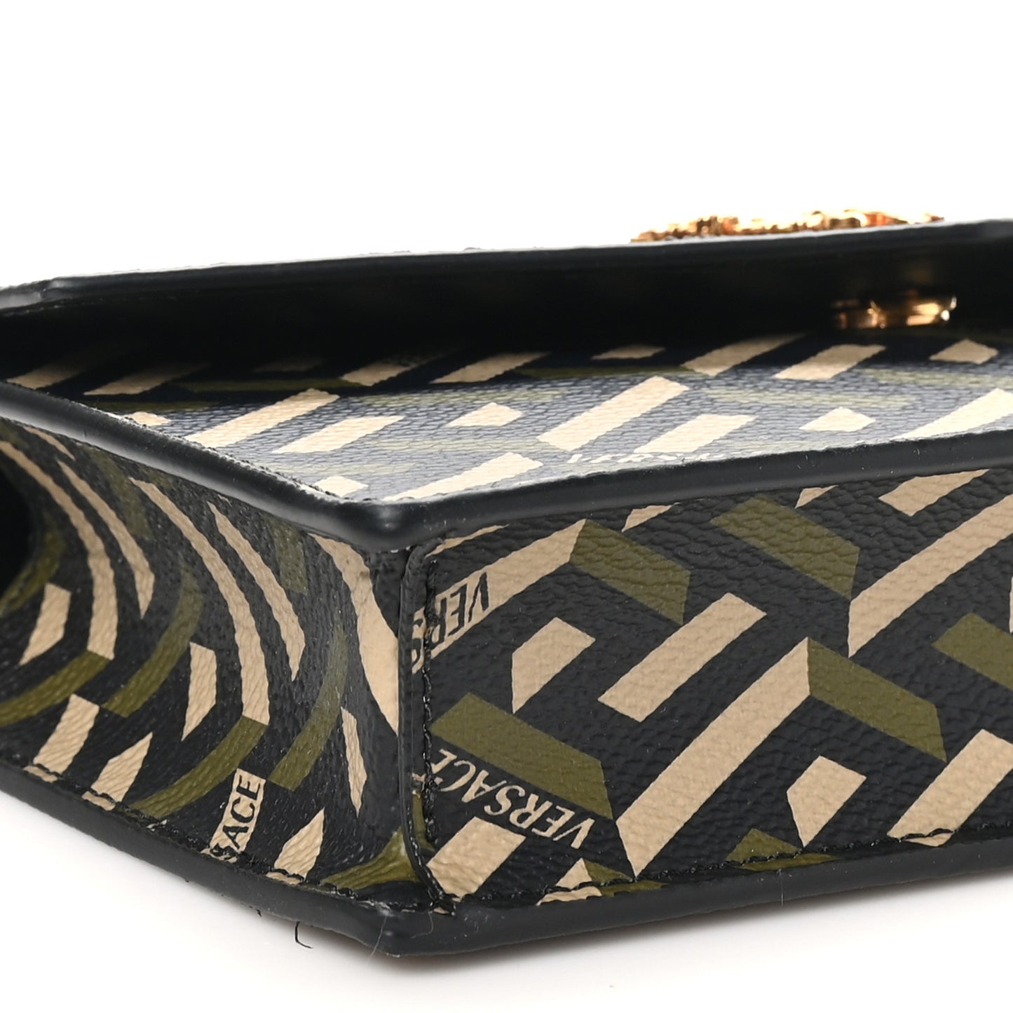 Coated Canvas Virtus La Greca Signature Shoulder Bag Black Khaki
