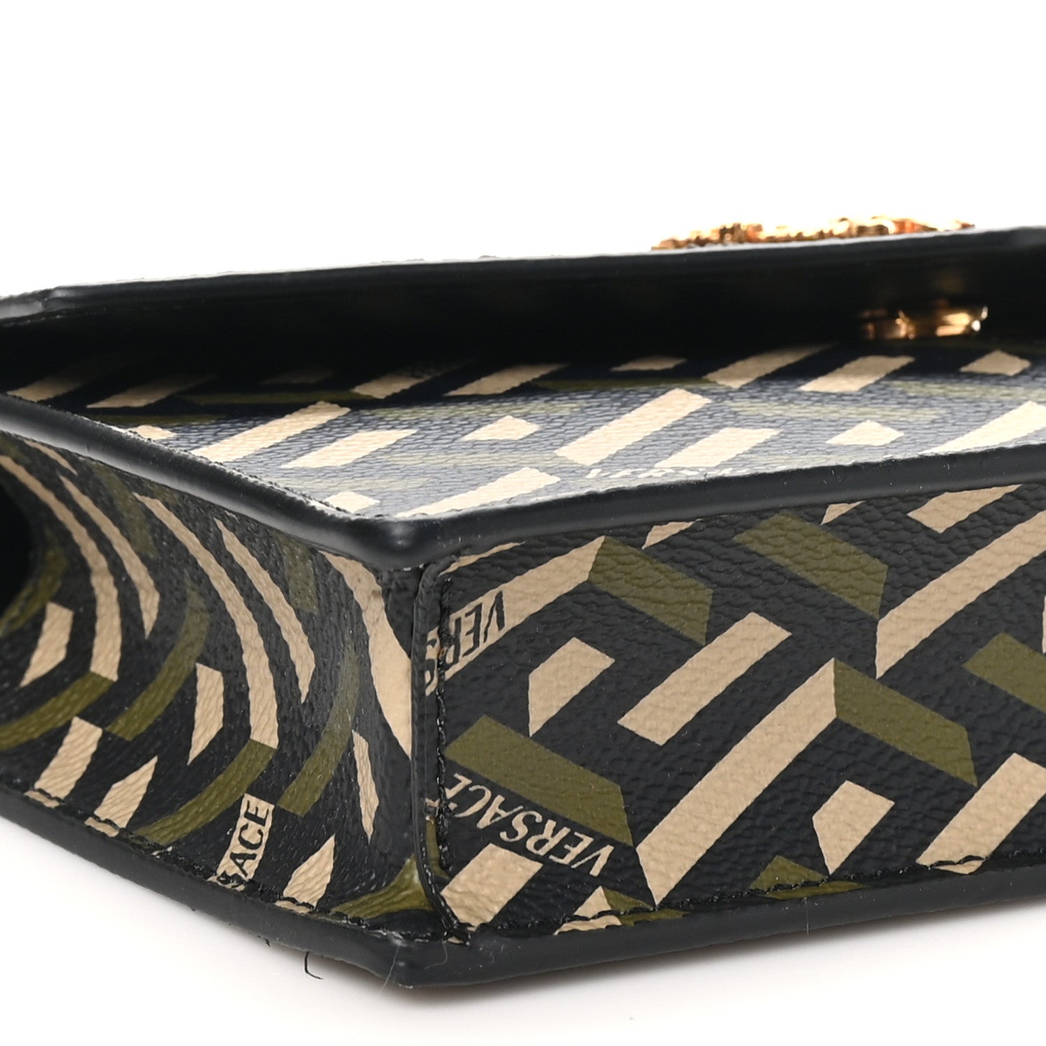 Versace Coated Canvas Virtus La Greca Signature Shoulder Bag Black Khaki 8 of 9