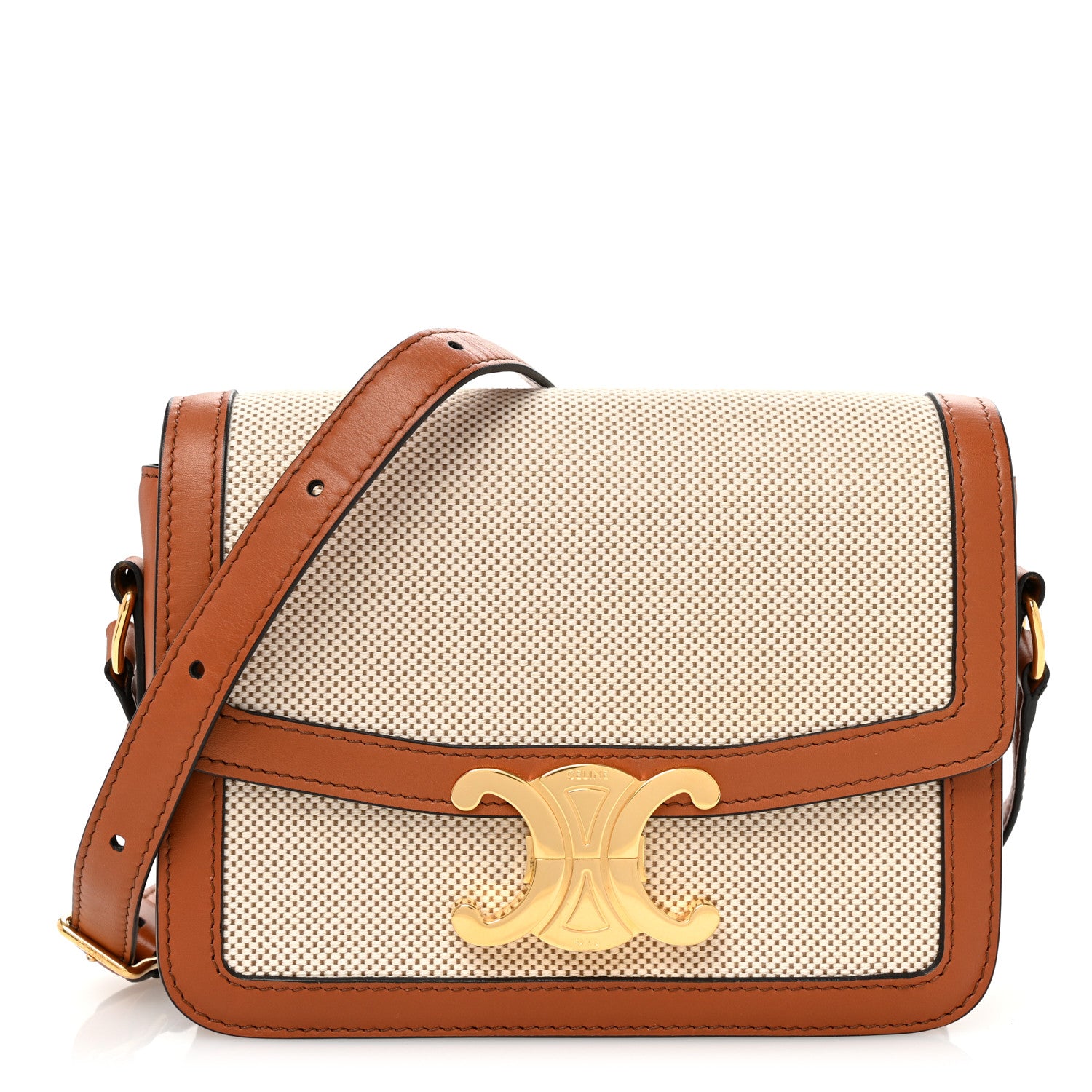 Celine Textile Natural Calfskin Teen Triomphe White Tan 1 of 10