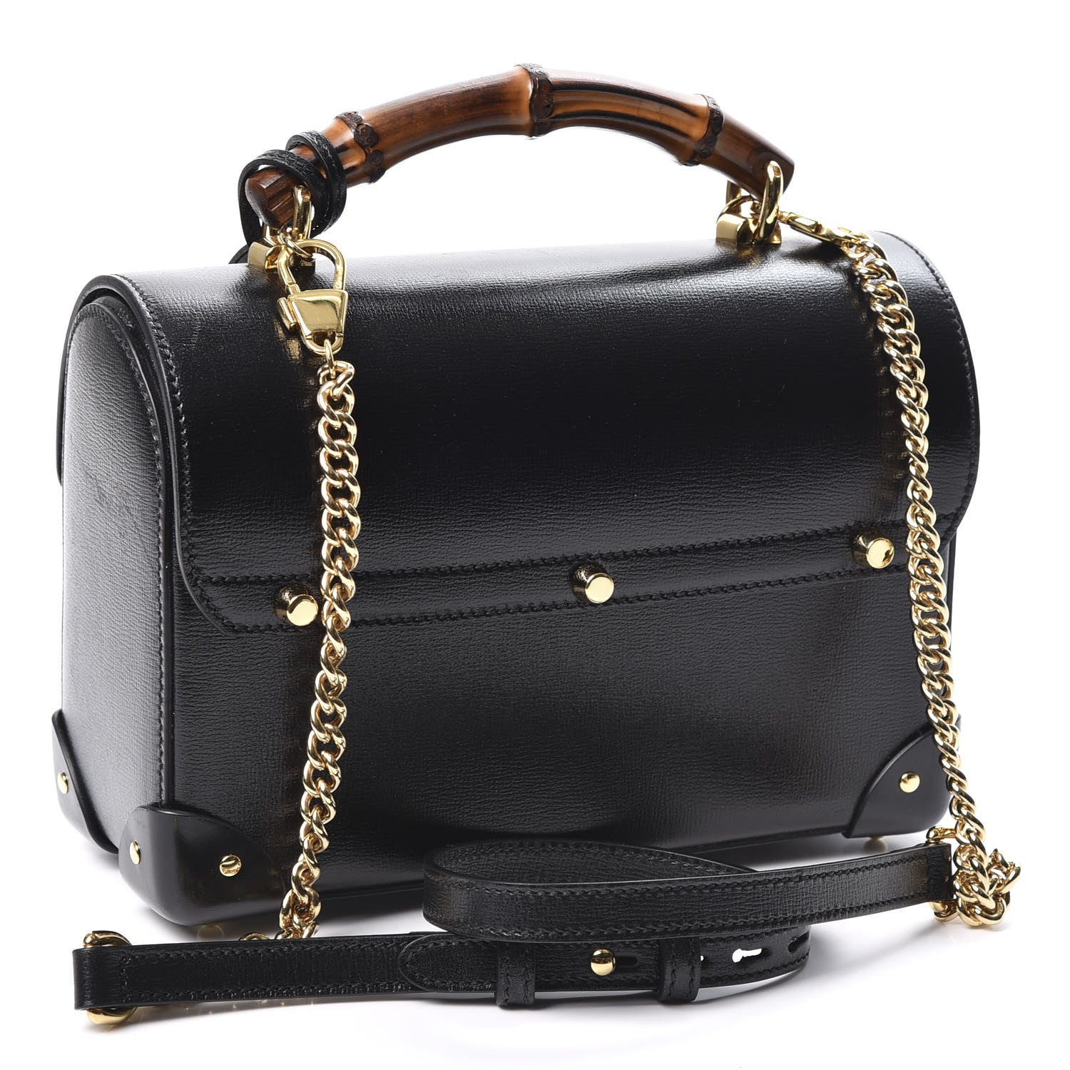 Gucci Calfskin Small Padlock Bamboo Shoulder Bag Black 2 of 10