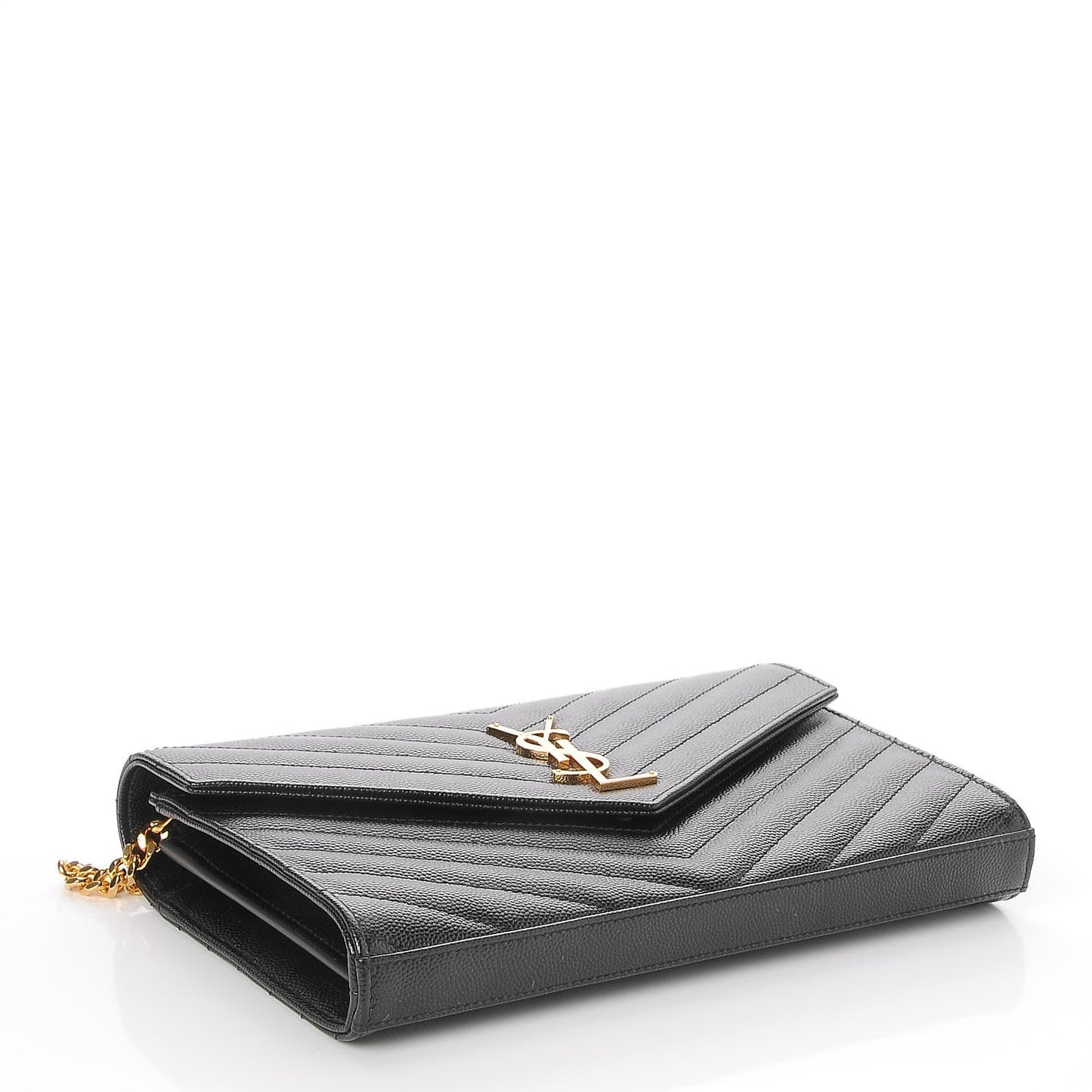 Grain De Poudre Matelasse Chevron Monogram Chain Wallet Black