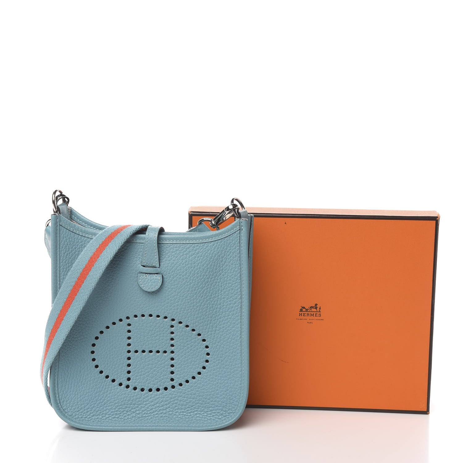 Hermes Taurillon Clemence Evelyne TPM Bleu Saint Cyr Orange Poppy 10 of 10