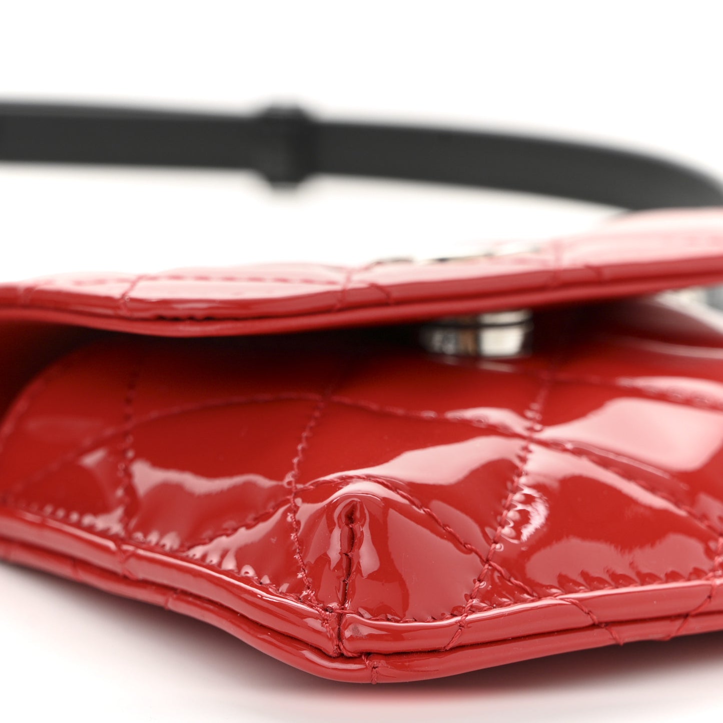 Patent Quilted Belt In Love Double Mini Flap Waist Bag Black Red