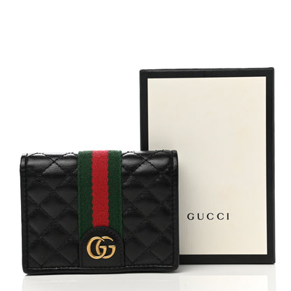 Gucci Calfskin Web Trapuntata GG Marmont Card Case Wallet Black 9 of 9