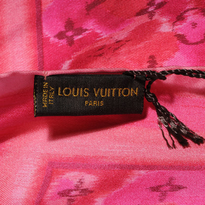 Louis Vuitton Silk Monogram Ikat Summer Square Scarf Rose Indien 4 of 5