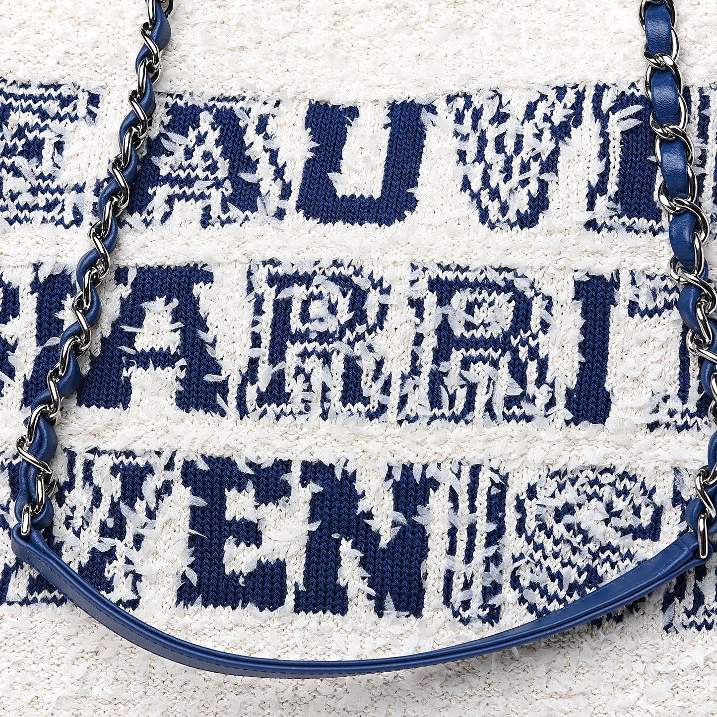 Tweed Fabric Deauville Biarritz Tote White Navy