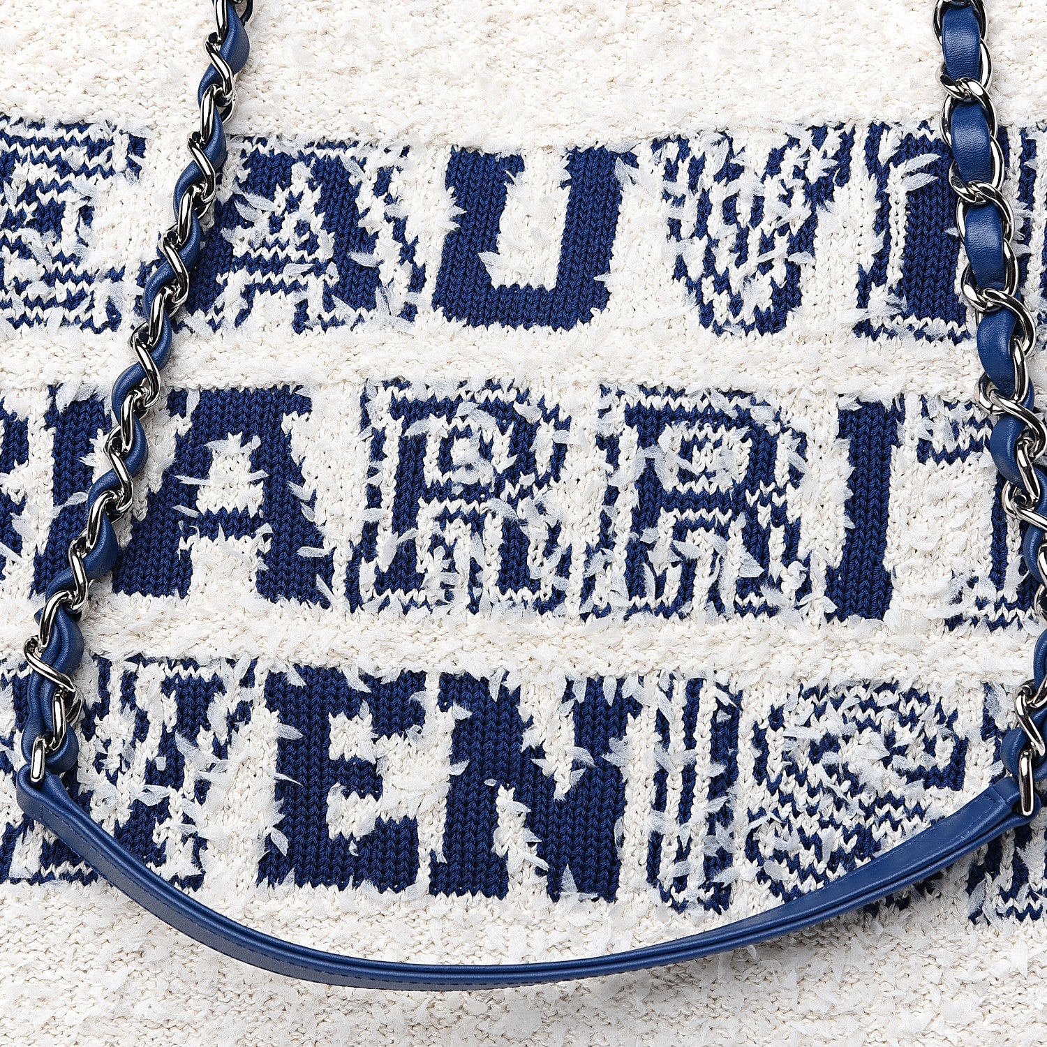 Chanel Tweed Fabric Deauville Biarritz Tote White Navy 7 of 7