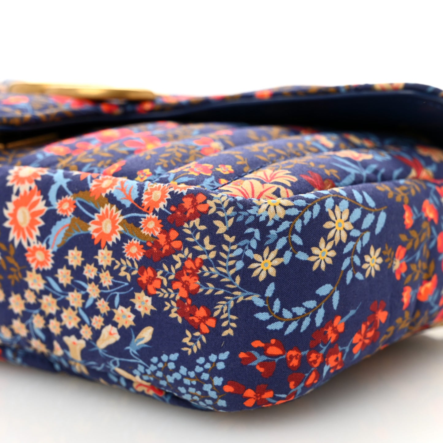 Cotton Calfskin Matelasse Floral Print Small GG Marmont Shoulder Bag Blue Red Deep Ocean Blue