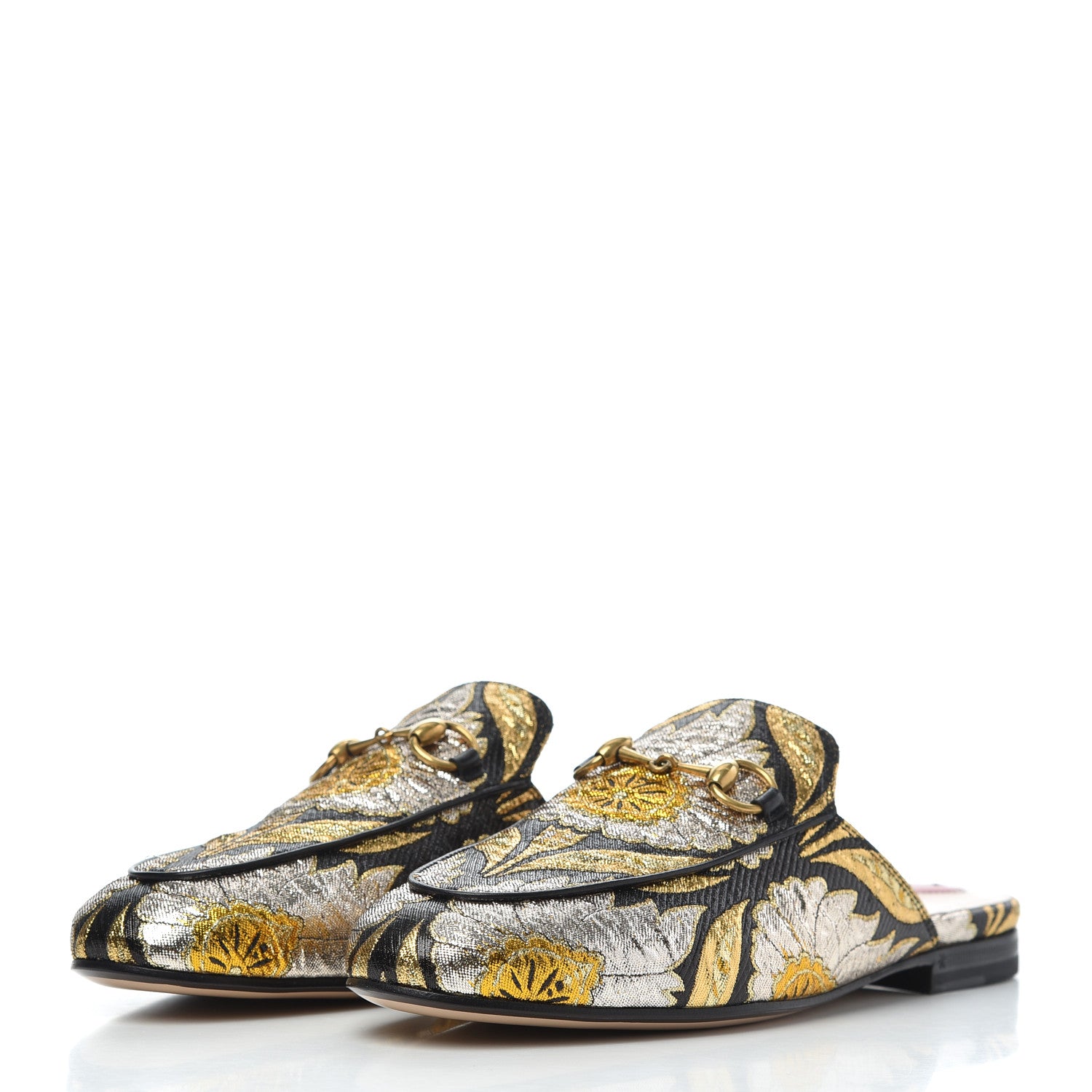 Gucci Jacquard Floral Womens Princetown Slippers 36.5 Oro Black 3 of 11