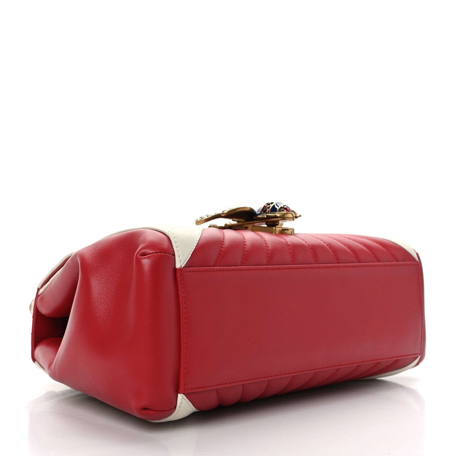 Gucci Calfskin Bamboo Trapuntata Queen Margaret Top Handle Bag Mystic White Hibiscus Red 4 of 9
