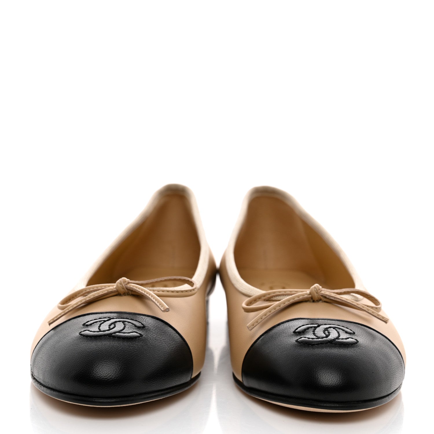 Chanel Lambskin Cap Toe Ballerina Flats 39.5 Beige Black 2 of 9