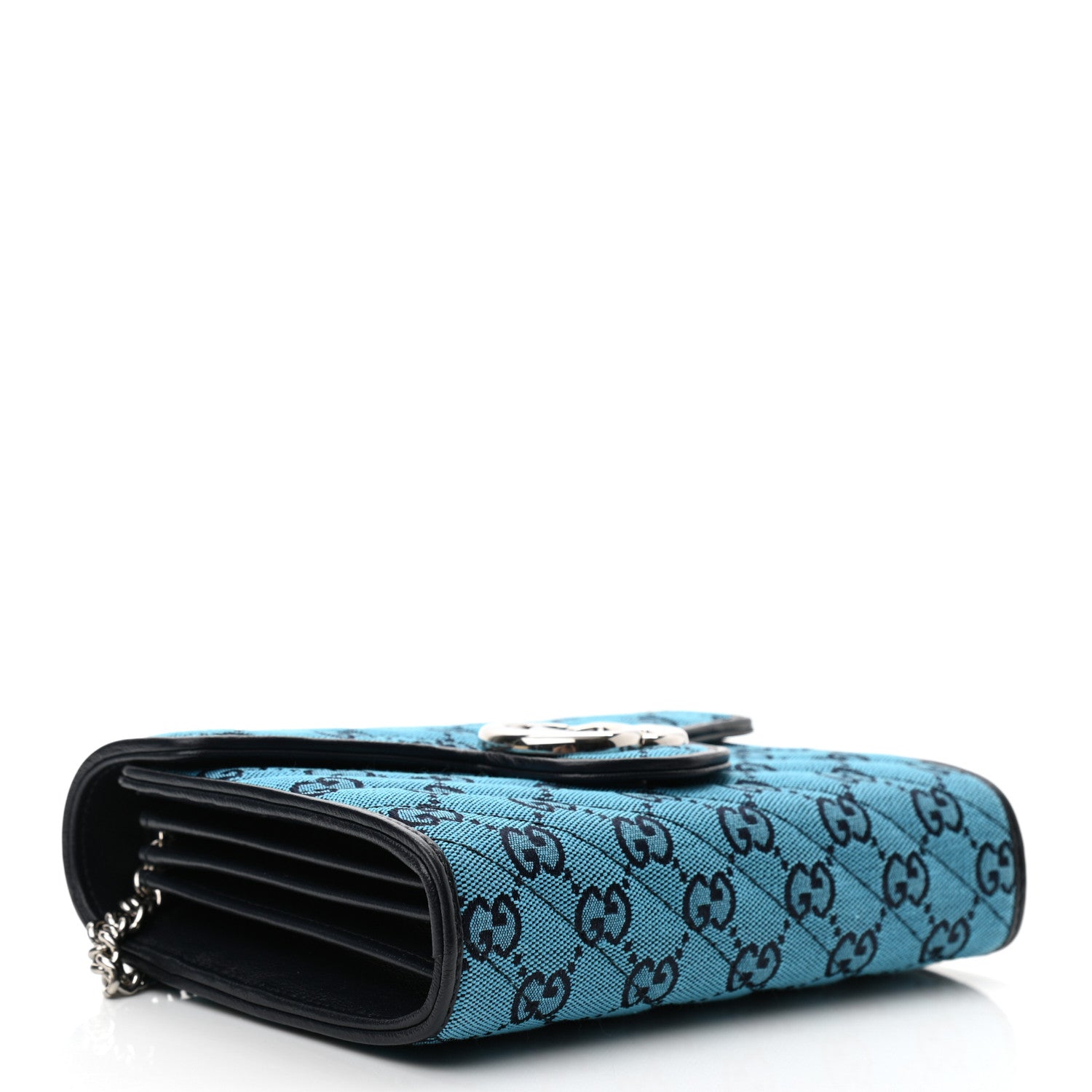 Gucci Monogram Multicolor Matelasse Diagonal GG Marmont Chain Wallet Light Blue 4 of 10