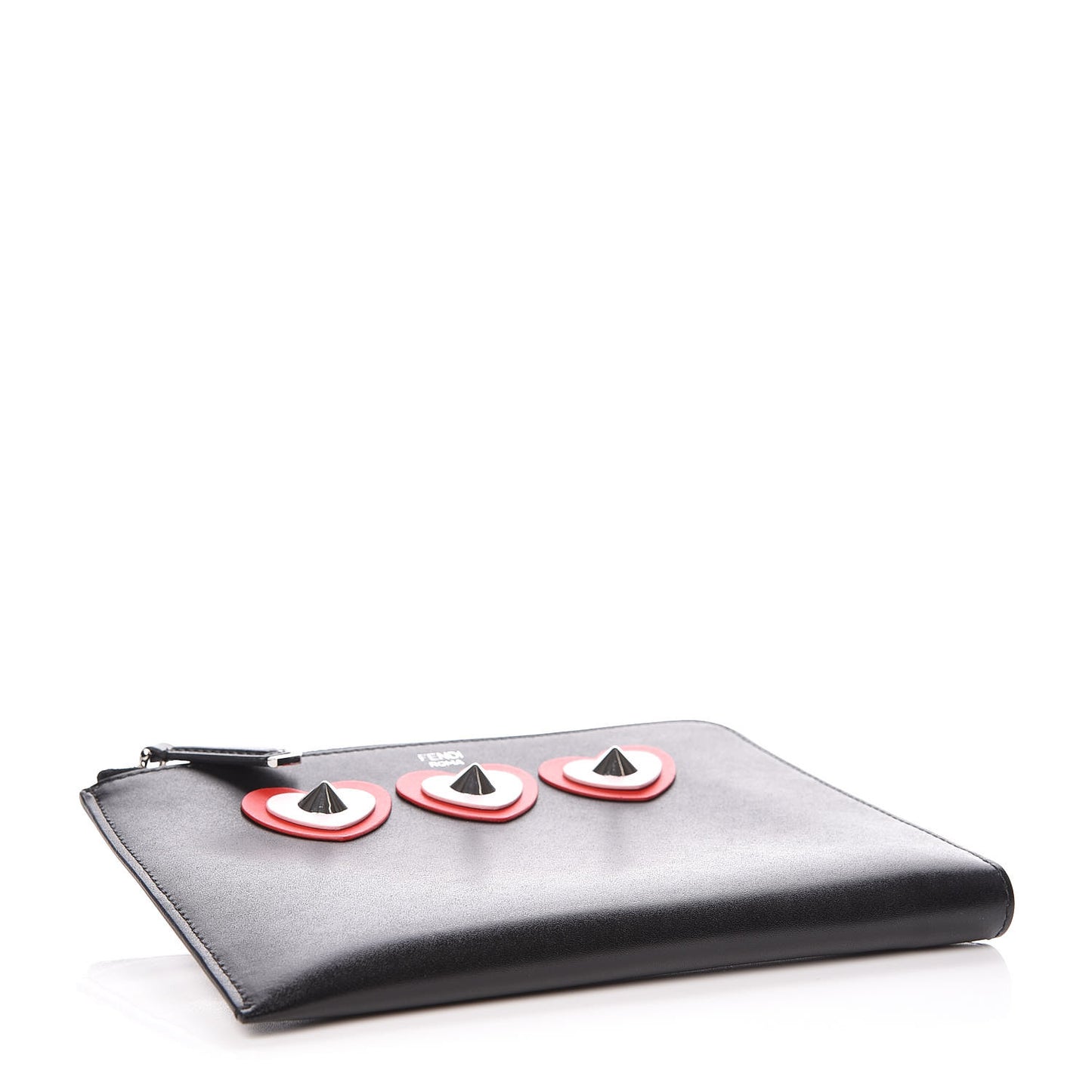 Vitello Heart Zip Around Pouch Black