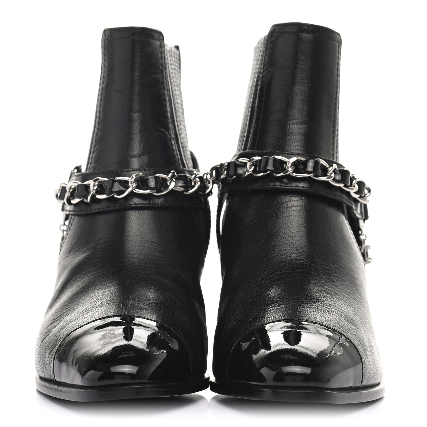 Goatskin Patent CC Cap Toe Chain Boots 36 Black