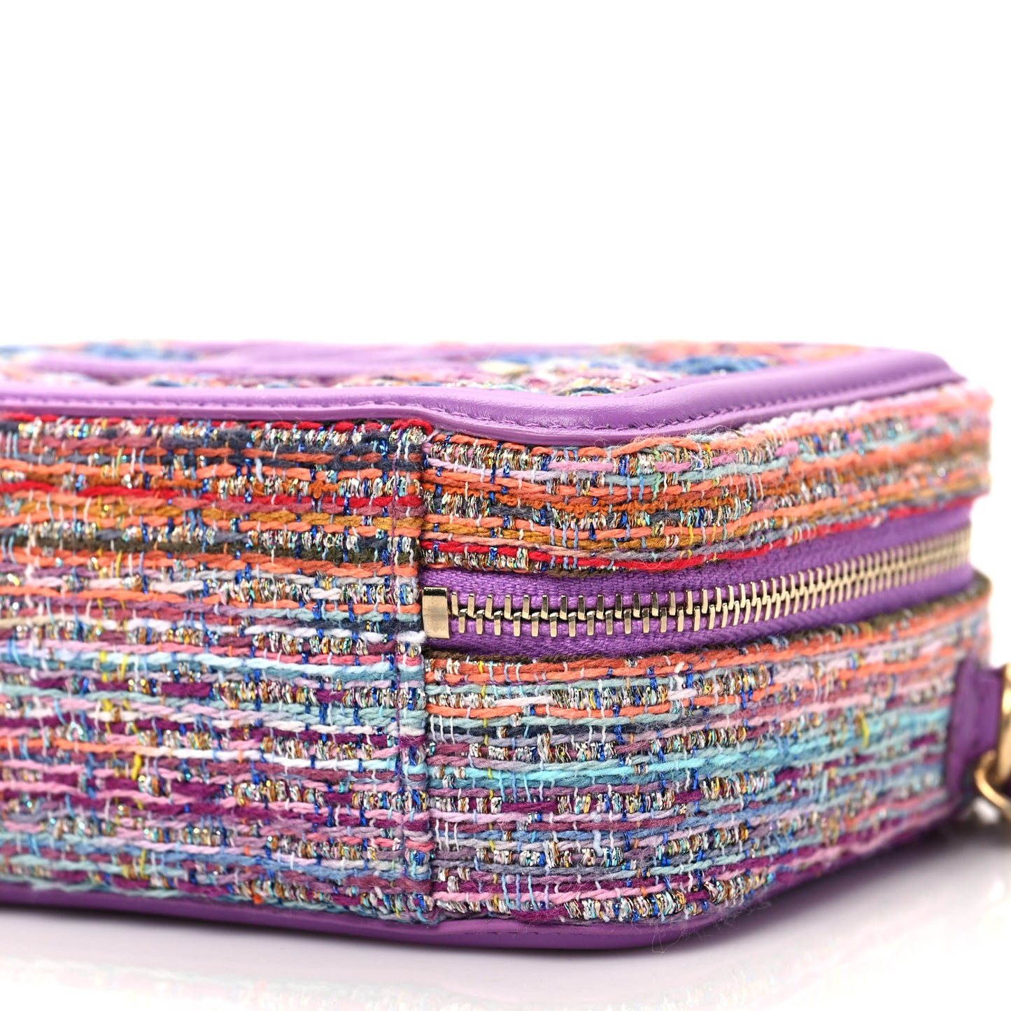 Tweed Lambskin CC Filigree Vanity Clutch With Chain Purple Multicolor
