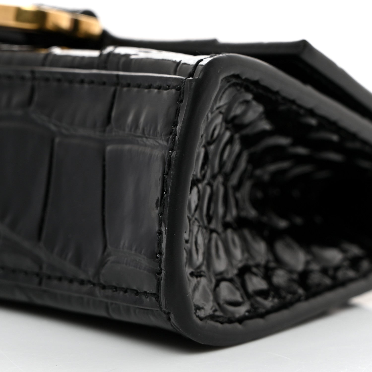 Balenciaga Shiny Calfskin Crocodile Embossed Hourglass Top Handle Bag Mini with Chain Black 10 of 10