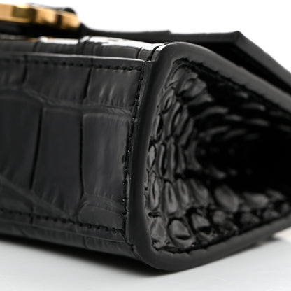 Balenciaga Shiny Calfskin Crocodile Embossed Hourglass Top Handle Bag Mini with Chain Black 10 of 10