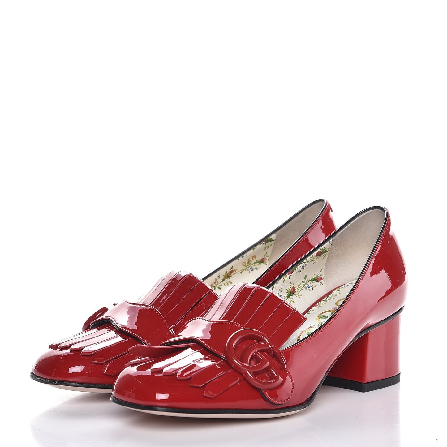 Vernice GG Marmont Fringe 50mm Loafer Pumps 36.5 Hibiscus Red