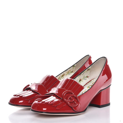 Gucci Vernice GG Marmont Fringe 50mm Loafer Pumps 36.5 Hibiscus Red 3 of 8