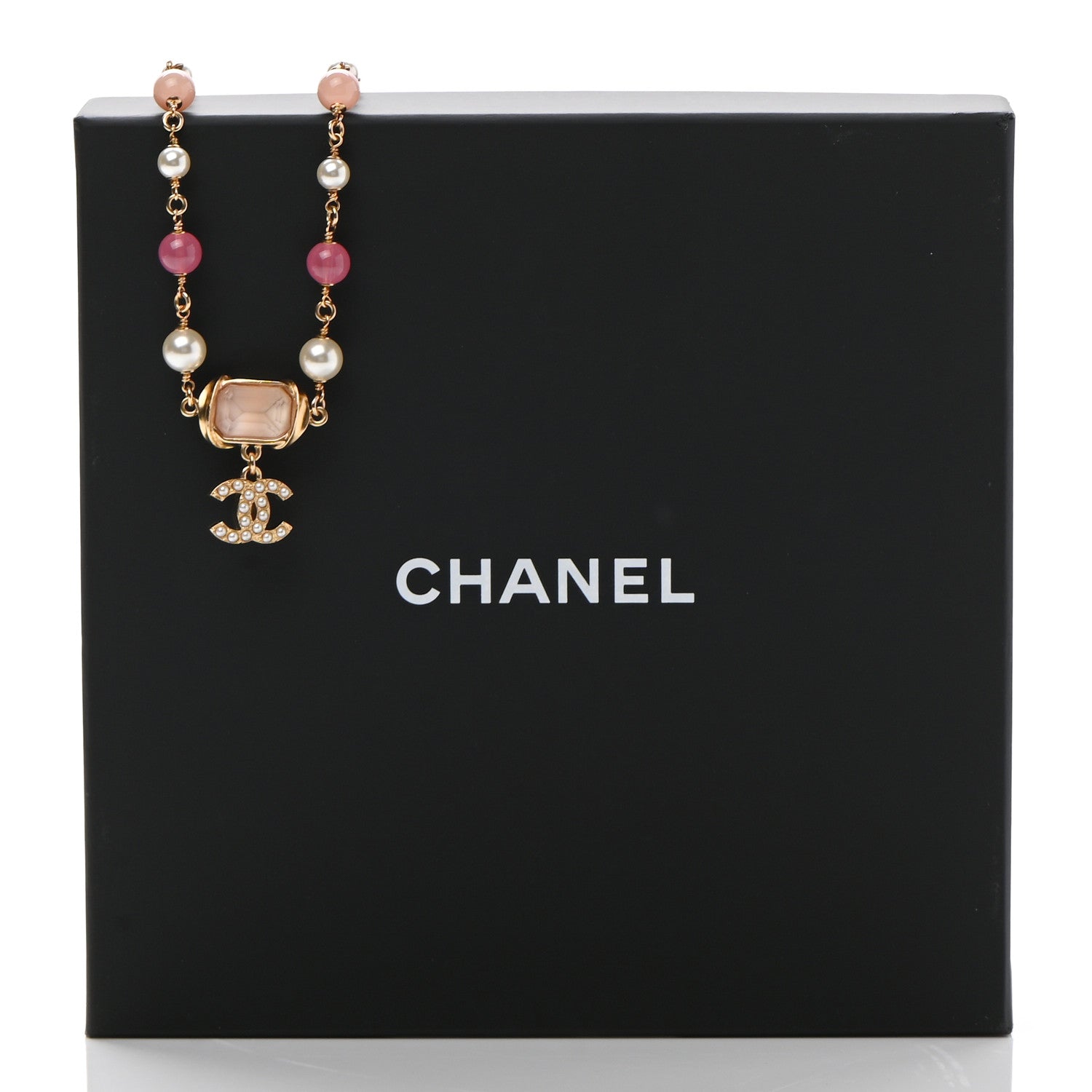 Chanel Crystal Pearl Bead CC Choker Gold Pink 7 of 7