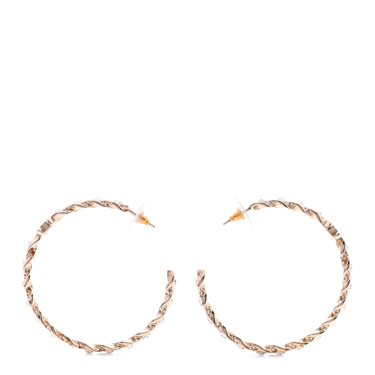Chanel Crystal CC Hoop Earrings Gold 1 of 5