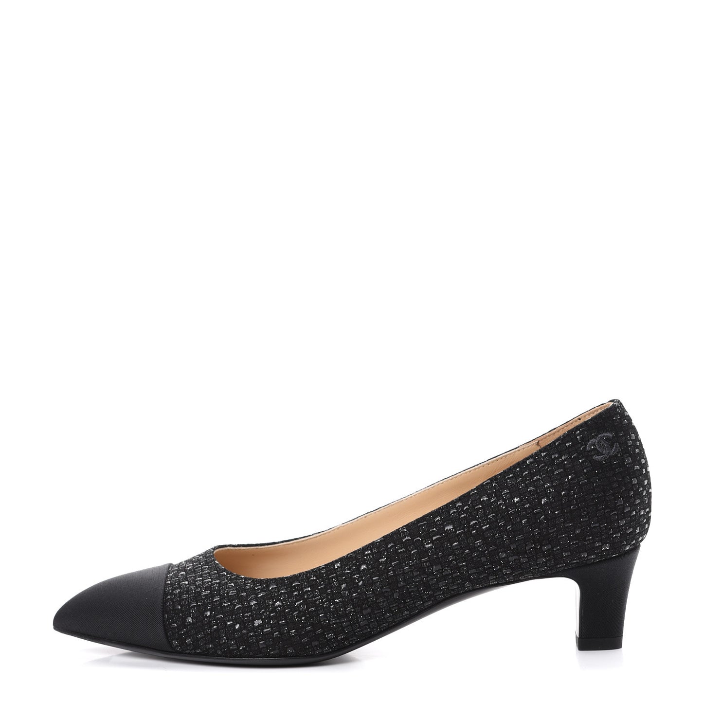 Tweed Grosgrain Cap Toe Gabrielle Pumps 35.5 Black