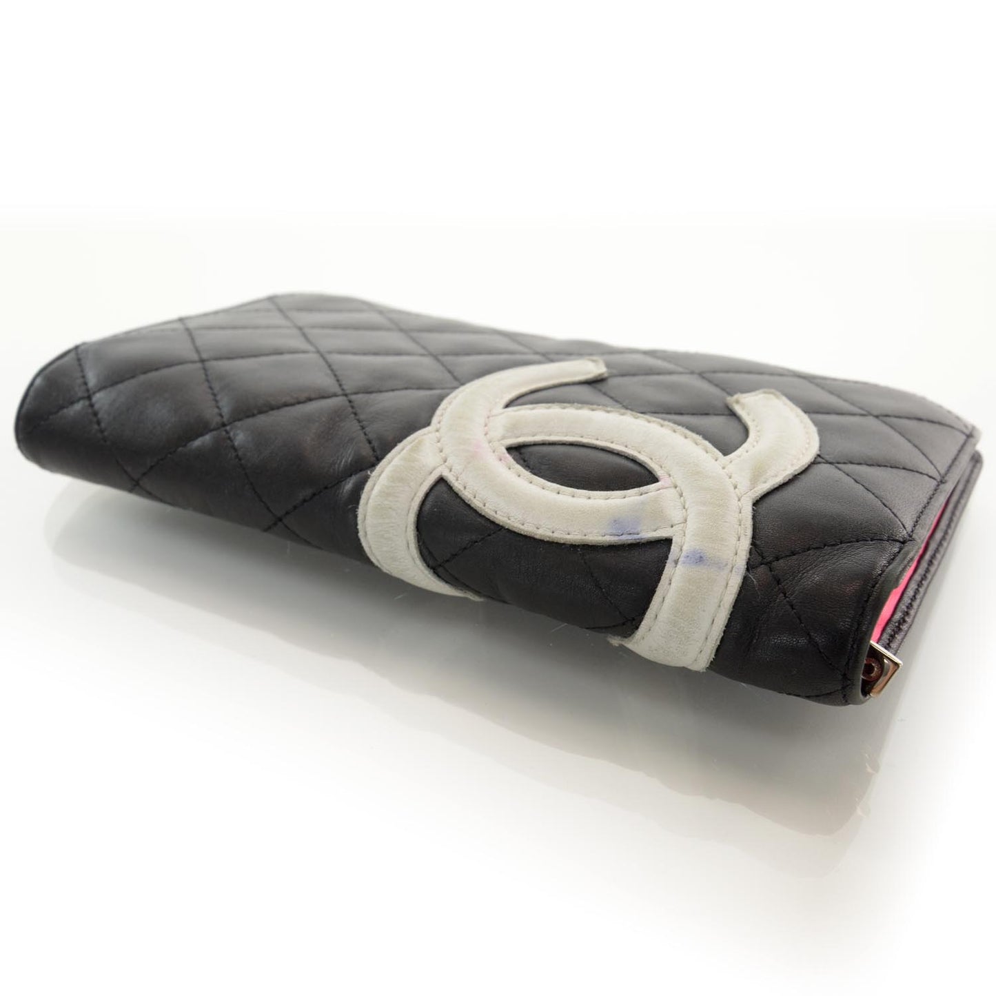Calfskin Quilted Cambon Yen Wallet Black White
