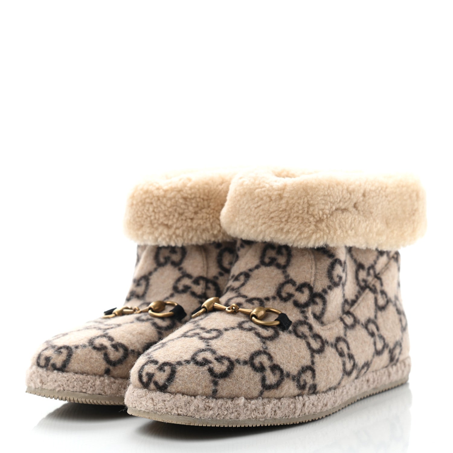 Gucci Covered Wool GG Monogram Womens Fria Horsebit Ankle Boots 40 Beige Ebony Butterscotch 3 of 9