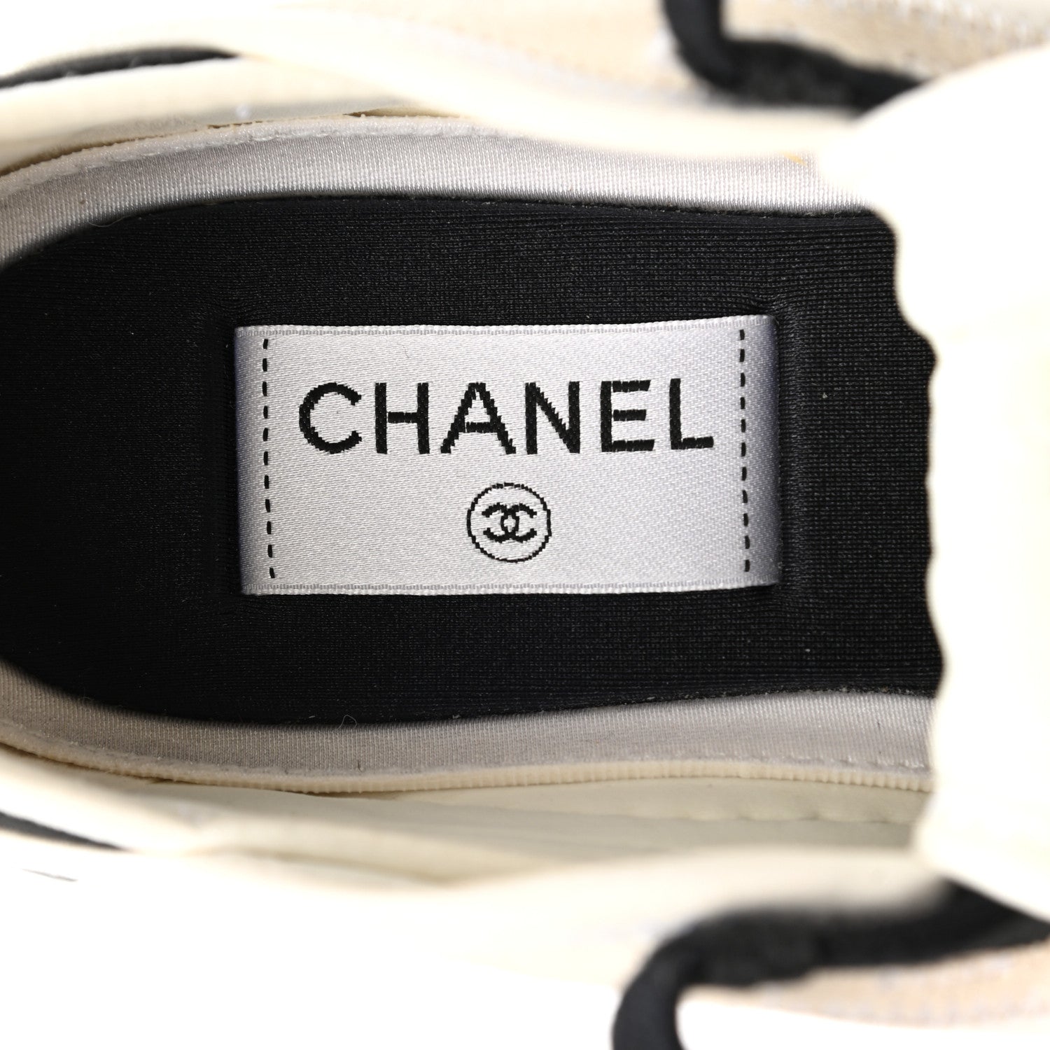 Chanel Velvet Calfskin Mixed Fibers CC Sneakers 37.5 Ivory Black 5 of 9