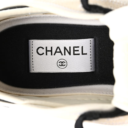 Chanel Velvet Calfskin Mixed Fibers CC Sneakers 37.5 Ivory Black 5 of 9