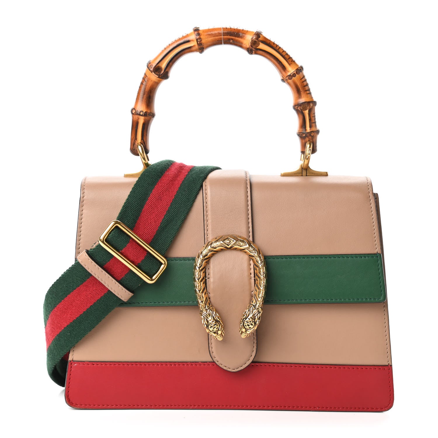 Gucci Calfskin Bamboo Web Medium Dionysus Top Handle Bag Camelia Bright Evergreen Hibiscus Red 1 of 11