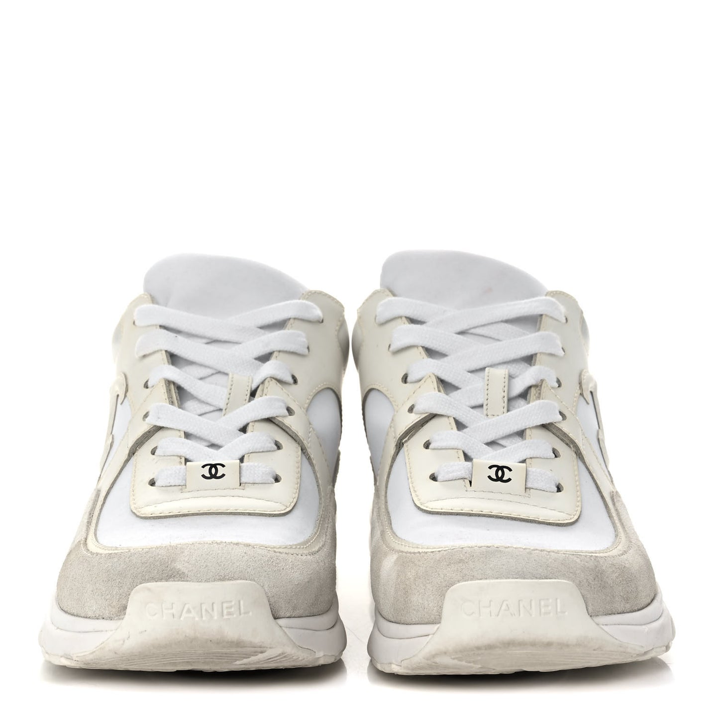 Suede Calfskin Fabric CC Sneakers 38.5 White